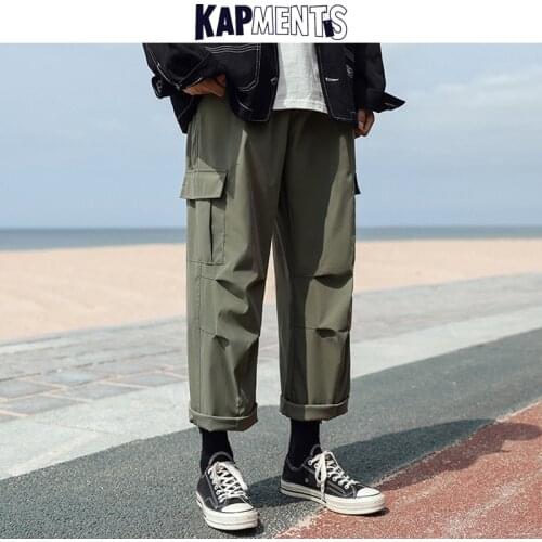 KAPMENTS Men Harajuku Japanese Streetwear Cargo Pants 2021 Mens Solid Vintage Baggy Pants Man Korean Fashion Hip Hop Joggers 5XL