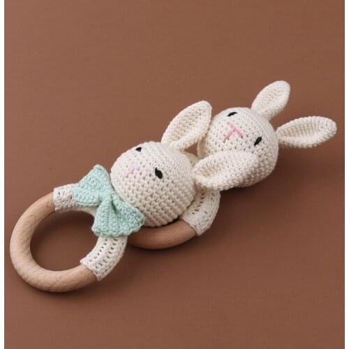 Baby Wooden Rattle and Teether Beech Cute Crochet Deer Shape for Kids Products Teether