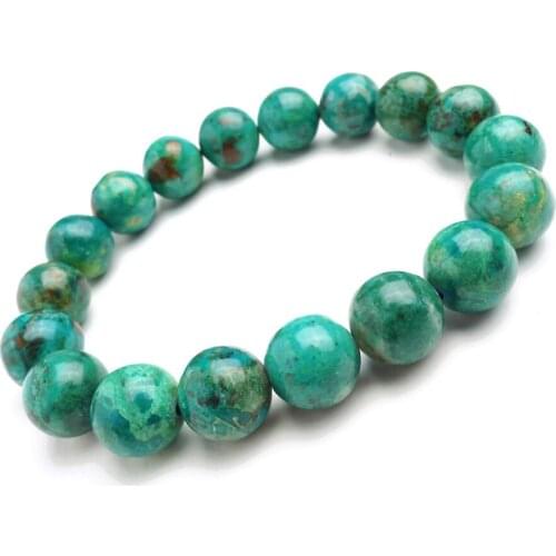 Genuine Deep Green Natural Malachite Chrysocolla Stone 12mm Round Loose Beads Fashion Jewelry Stretch Charm Bracelets Femme