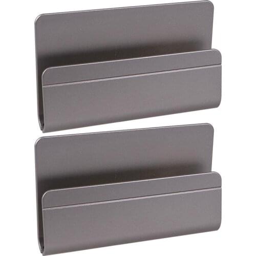 2pcs Multifunctional Wall Mounted Phone Rack Phone Holder Bracket for Home Office Shop (Black Grey)