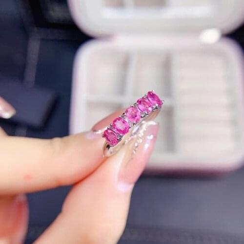 Fashion Delicate Grace Row Square Natural Pink Sapphire Ring S925 Silver Natural Gemstone Ring Womens Office Gift Jewelry