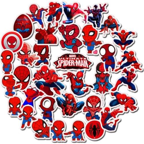 Disney 35pcs Cool Spiderman Stickers Graffiti The Avengers Skateboard Guitar Laptop Luggage Cartoon Waterproof Sticker Kids Toys