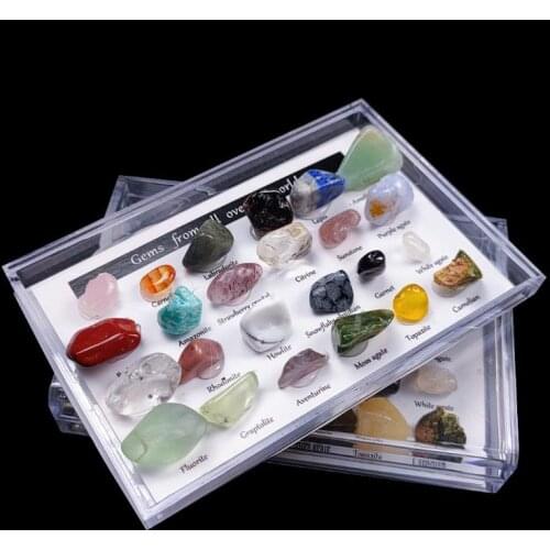 Natural Stone Samples Quartz crystal with Tiger Eye Crystal Lapis Sample one box 15pcs / 24pcs for DIY Jewelry Making no hole