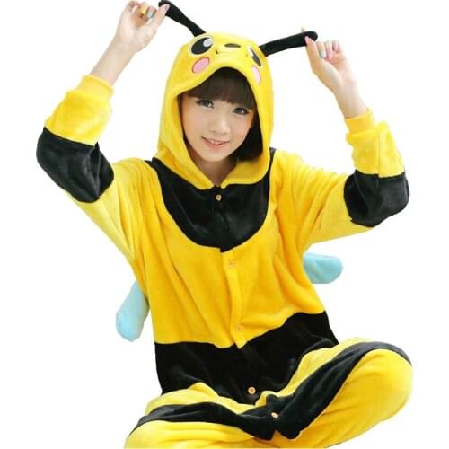 Yellow Bee Pajama Set Women Men Unisex Adult Animal Pijama Flannel Onesie Cosplay Sleepwear Hoodie Halloween Holiday Costume