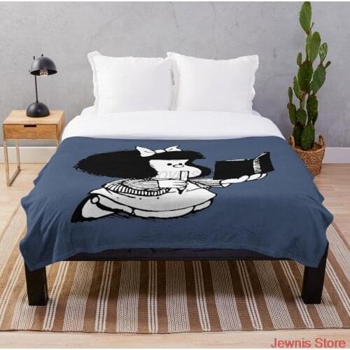 Mafalda reading her book Throw Blanket Bedding Sherpa Fleece Throw Blankets Bed Sofa Cover Child Kids Adults Gift Bedspread