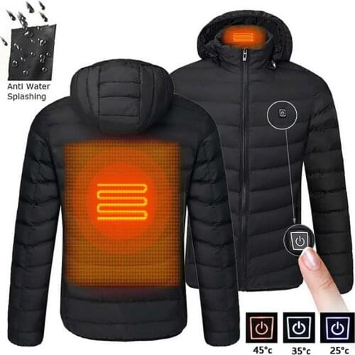 Electric Heated Down Jacket for Cycling Hiking Skiing Cotton Coat USB Heating Hooded Vest Winter Outdoor Thermal Warmer Jacket