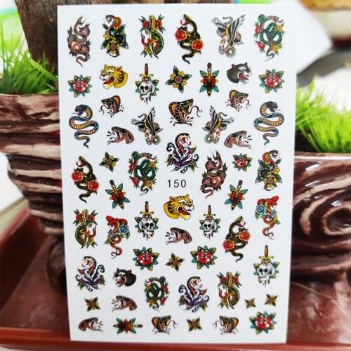 3D Nail Sticker Decals Self-adhesive Stickers for Nails Snake Flowers Leopard Skull Sticker for Manicure Nail Art Decoration