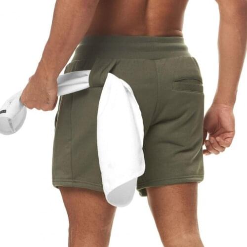 Running Shorts Men Sports Jogging Fitness Shorts Quick Dry Gym Solid Color Multi Pockets Male Mid Rise Drawstring Zipper Shorts