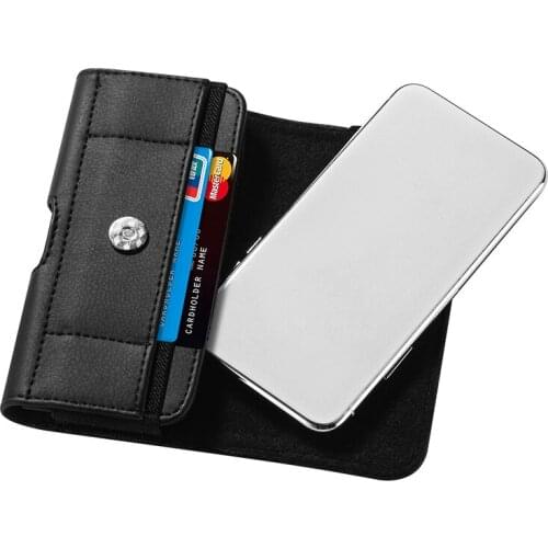 PU Leather Cell Phone Bag For Men Simple Black Mobile Phone Waist Bag Cellphone Pouch Coin Purse Waist Packs with Belt Loop