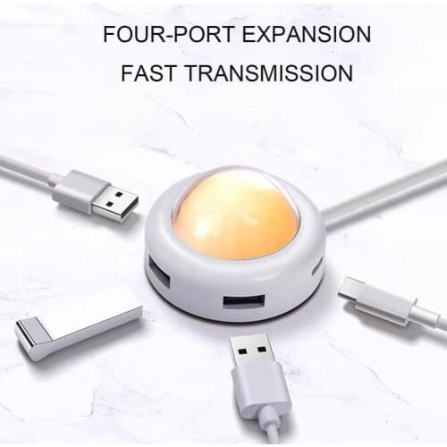 Mini 4 USB Ports Hub Extension Cable Splitter High Speed Transmission with LED Night Light for Computer Mobile Phone