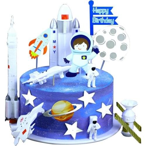 Baking Cake Decoration Space Astronaut Rocket Letters Boys Birthday Holiday Party 3D Topper Airplane Star Ornaments Supplies