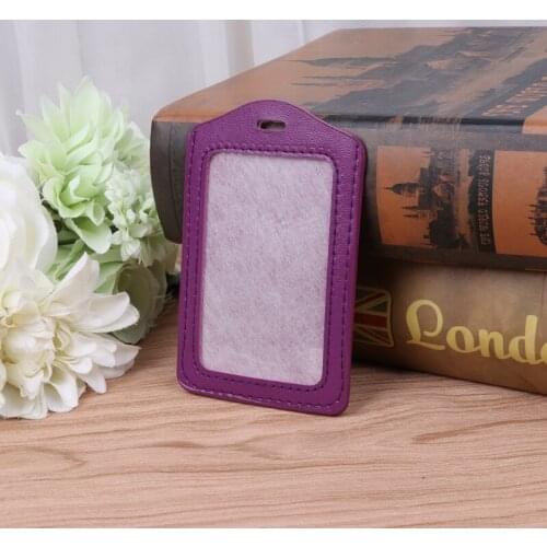 10 Colors ID Window Business Work Card Holder Leather Case Badge Vertical Type