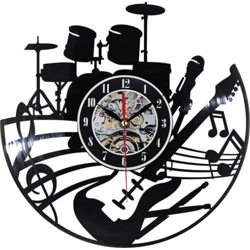 Guitar Vinyl Record Wall Clock Musical Instrument Home Interior Wall Decor Wall Art Vinyl Wall Clock Rock Roll Musical Clock