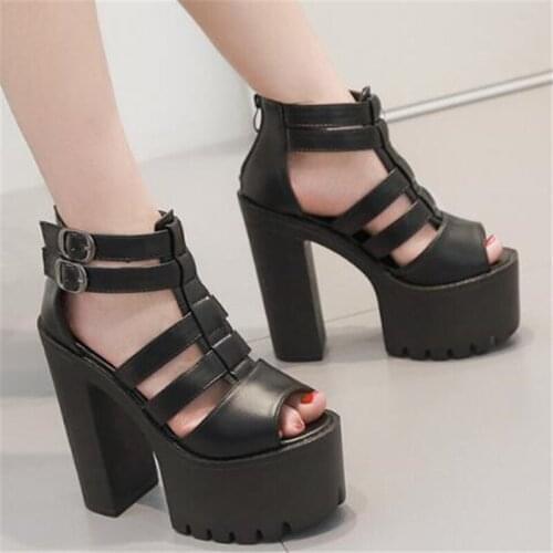 Hot Selling 2020 New Summer Fashion Platform High Platform Sandals Waterproof PU Buckle 15CM Thick High Heels Party women shoes