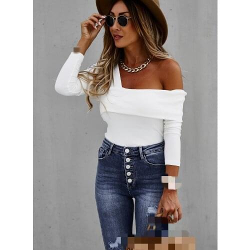 2021 Autumn Off Shoulder Womens Top Long Sleeve Irregular Black Female Tops New Skinny Sexy Fashion Streetwear Ladies Clothing
