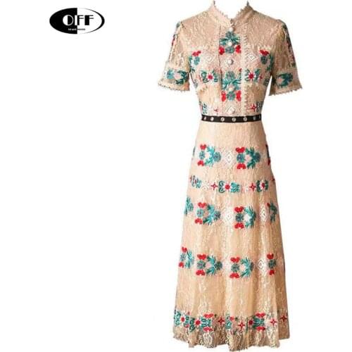 Designer runway summer lace midi-long dresses for women vintage floral embroidery elegant party evening lady Fairy dress vestido
