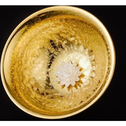 90ml Gold Cup with Silver Decor Handmade Ceramic Tea Bowl Master Tea Cups Kung Fu Teaware Drinkware Kiln Change Teacup Gift