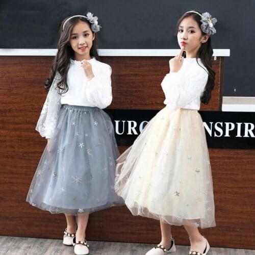 Stars Sequined Girls Princess Skirts Mesh Patchwork Kids Tutu Skirts High Waist Children Girls Party Ball Gown Skirts 3-14T