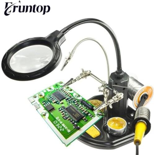 1 Set 16 SMD LED 3 2.5X（6D）+ 4X（12D） (TE-802) LED Clamp Soldering Iron Stand Helping Hands Magnifying Glass Magnifier