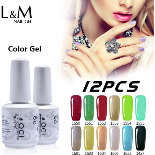 12 Pcs Free Shipping Nail Gel Soak Off Led Uv Nail Supplies Wholesale IDO Gel 15ml (10 Colors+1 Base+1 Top) Brand Polish set