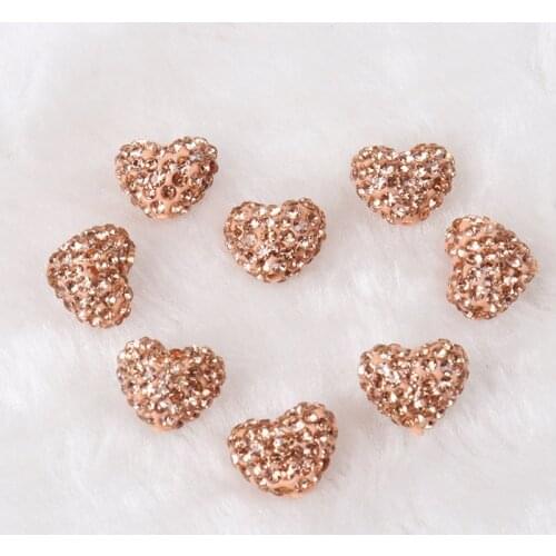 Champagne Clay Paved Crystal Disco Rhinestone Heart Shape Beads DIY For Bracelet jewelry making 10pcs 11x9mm