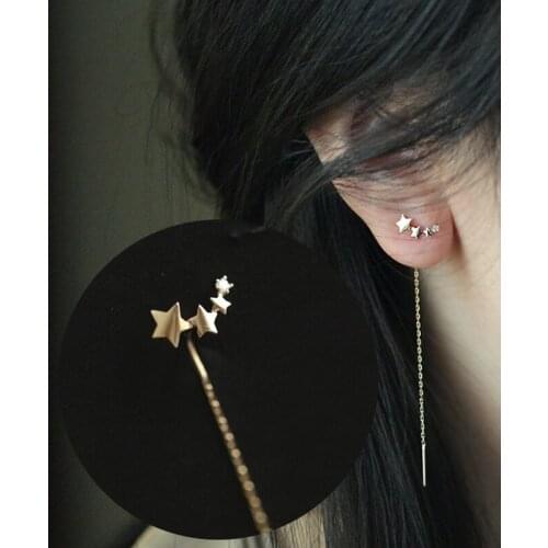 925 Sterling Silver 14K Gold Gradient Five-Pointed Star Shiny Zircon Party Fashion Hanging Earrings Jewelry for Women Gift New