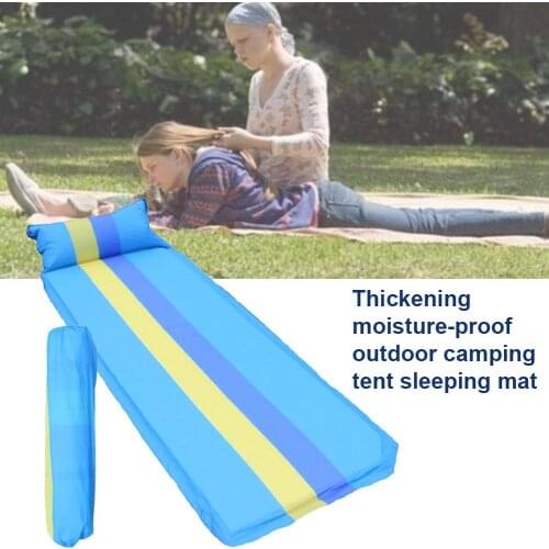 Single-person automatic inflatable cushion thickened moisture-proof outdoor camping tent sleeping mat blue stripes