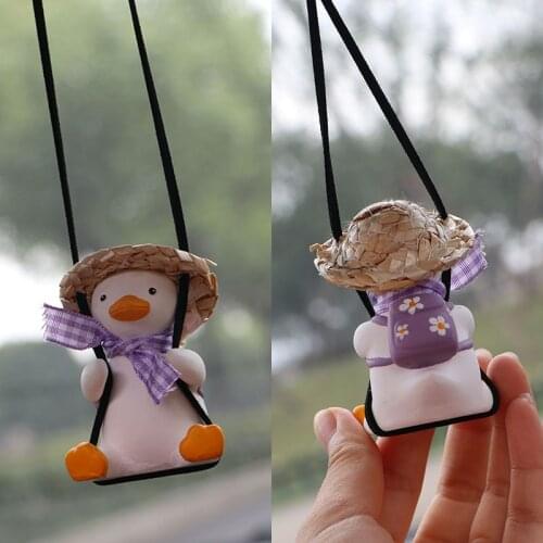 Car Pendant Cute Anime Little Duck Swing Auto Rearview Mirror Hanging Ornaments Interior Decoraction Accessories for Girls Gifts