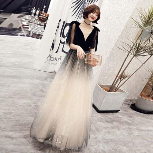 Glitter Gradient Deep V-neck Pleated Tulle Evening Dresses A-line Party Gowns Luxury Sparkly Formal Prom Dress Vestido De Fiesta