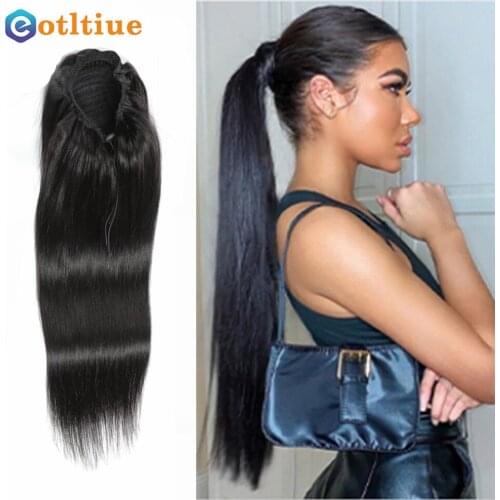 Human Hair Extensions Straight Drawstring Ponytail Indian Hair With Clip In Hair Extensions Non-Remy Pony Tail For Women