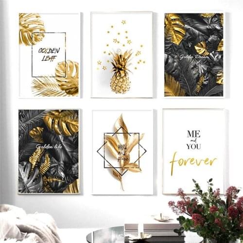 Black Gold Modern Canvas Printing Painting For Bed Room Plant Wall Posters Picture Art Decor Living Aesthetic No Frame