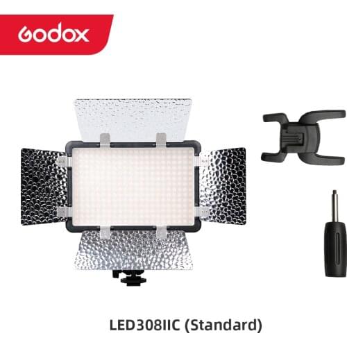 Godox LED308C II Bi-Color 3300K-5600K LED Video Light Lamp for DV Camcorder Camera +Remote+Handle Grip & Barn Door