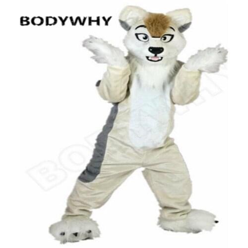 Fursuit Wolf Dog Brown Husky Mascot Costume Cosplay Party Game Dress Outfit Advertising Halloween Adults Size Fursuit Character