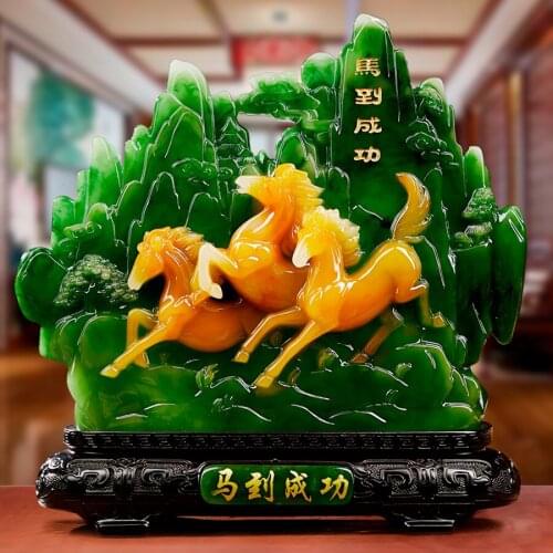HOT SALE 2021 Home store Company TOP GOOD business decorative art Success GOOD LUCK HORSE Sculpture Statue RESIN JADE large