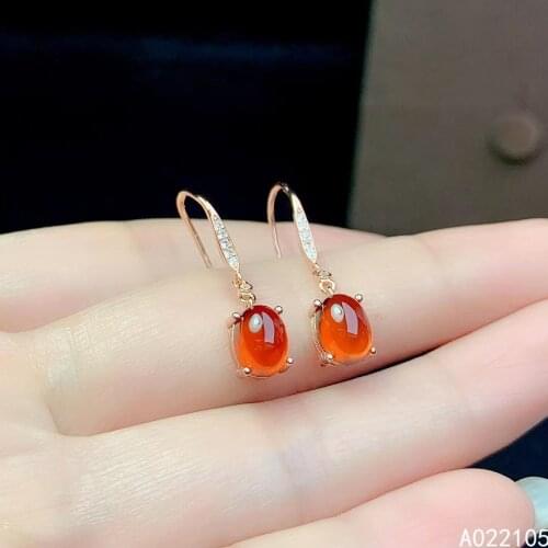 KJJEAXCMY fine jewelry 925 sterling silver inlaid natural Penta garnet women vintage popular Egg face gem eardrop earrings suppo