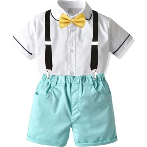Baby Boys Gentleman Clothes Sets Summer Wedding Party Birthday Child Boy Clothes Bow Tie Shirts+Shorts 2Pcs Kids Boy Outfits
