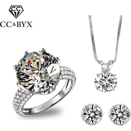 Luxury Big 8 Carat Zirconia Bridal Jewelry Sets Wedding Ring Earring And Necklace Sets Parure Bijoux ASM008