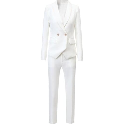 Personalized Fashion British Style White Suit Two-Piece Trousers Womens Spring Autumn Light Luxury New Product Slim Commuter