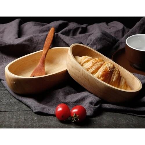 Kitchen Tableware Bowls Household Japanese Style Boat shaped Natural oak Wood Fruit Salad Dessert Bowl Tray