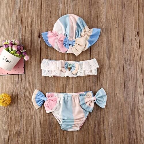 Newborn Baby Girl Summer 3Pcs Beachwear Sets Swimsuit Cute Floral Print Toddler Babies Kids Girls Bathing Suit Tankini Bikini