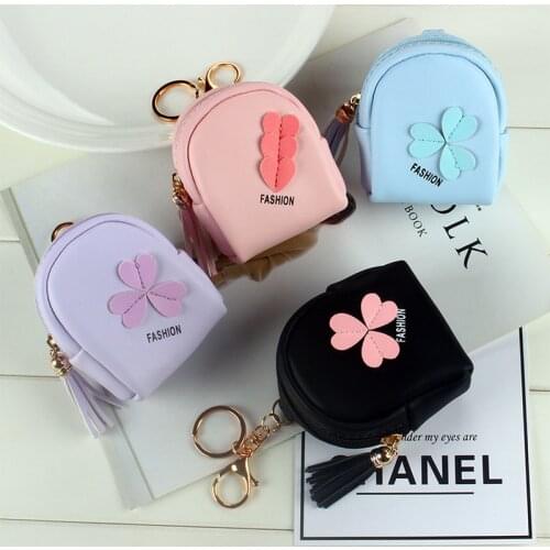 Pink Flower Small Bag Women PU Leather Coin Purses Fashion Jelly Handbag Girls Coin Card Holder For Kids Purses Keychain