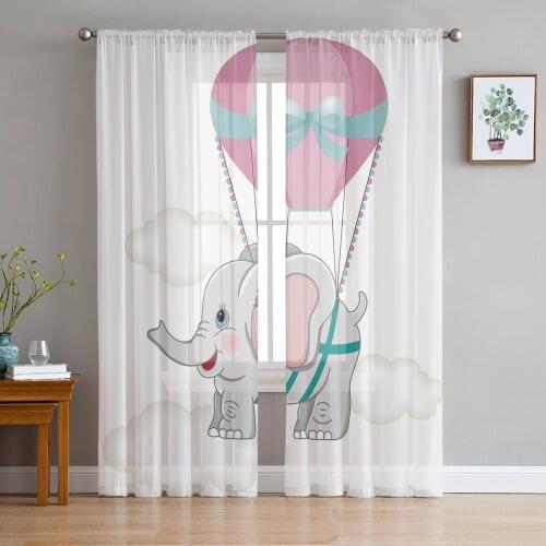 Elephant Hot Air Balloon Cartoon Cute Tulle Curtains for Living Room Decoration Modern Chiffon Sheer Voile Kitchen Curtain