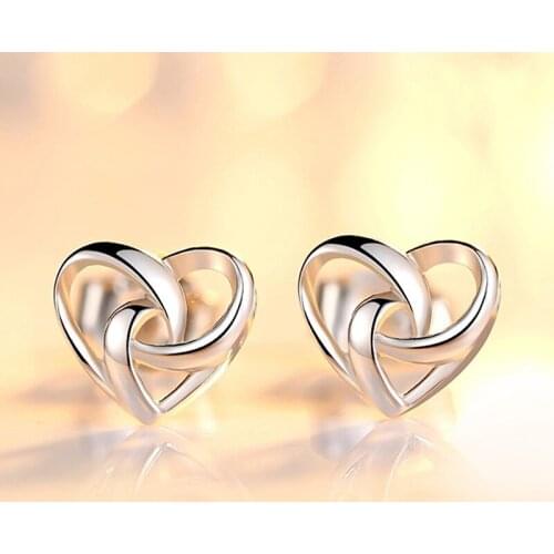 Cute Female Small Heart Style Stud Earrings Vintage Silver Color Jewelry Double Sided Wedding Earrings For Women Jewelry Gift