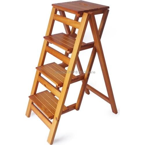 Heightening And Installation Free Household Thickening Multifunctional Folding Ladder Solid Wood Four Step Climbing Herri