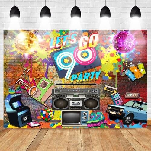 MOCSICKA 90s Party Backdrop Graffiti Hip Pop Neon Glow 90s Background Graffiti Wall Music 90th Themed Party Banner Decoration