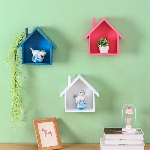 Solid Wood House Wall Wall Shelf Creative Home Living Room Decoration Wall Hanging Bedroom Decoration Creative Storage Rack