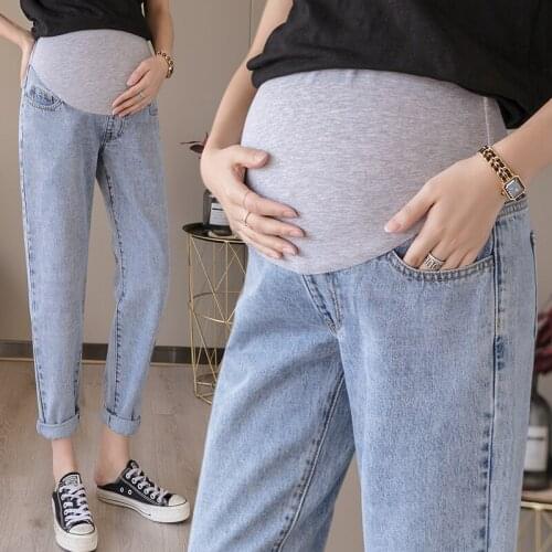 2020 New Denim Jeans for Pregnant Women Casual Loose High Waist Maternity Pants Thin Daddy Nine-Pants Turnip Leg Mouth Bottoms