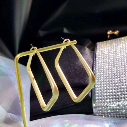 New Minimalist Gold Metal Large Square Geometric Big Hoop Earrings for Women Girl Wedding Party Jewelry