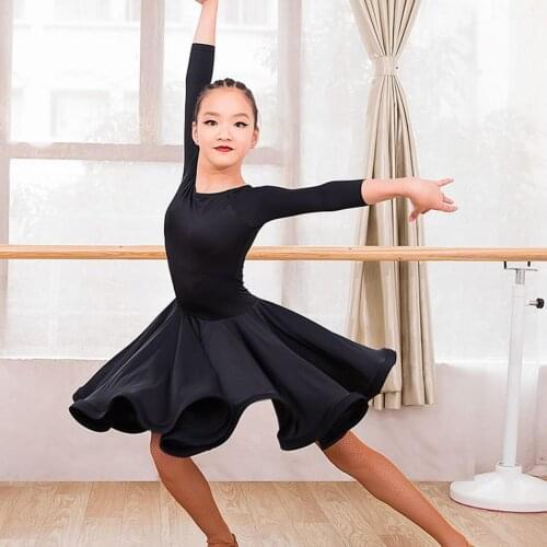 2021 New G3010 Long Sleeve Kids Latin Dance Dress Lotus Design O Neck Girl Latin Dancing Cloth Stage Ballroom Dancewear