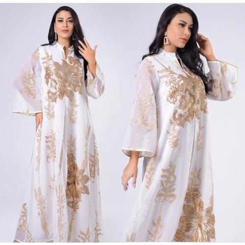 Dubai Abaya Turkey Muslim Fashion Dress Women High Quality Elegant Long Robes Female Golden Sequin Embroidery Kaftan Moroccan